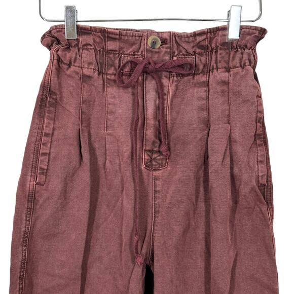 Free People Margate Pleated Trouser XS Wine Burgundy Paperbag Parachute Boho - Picture 5 of 8